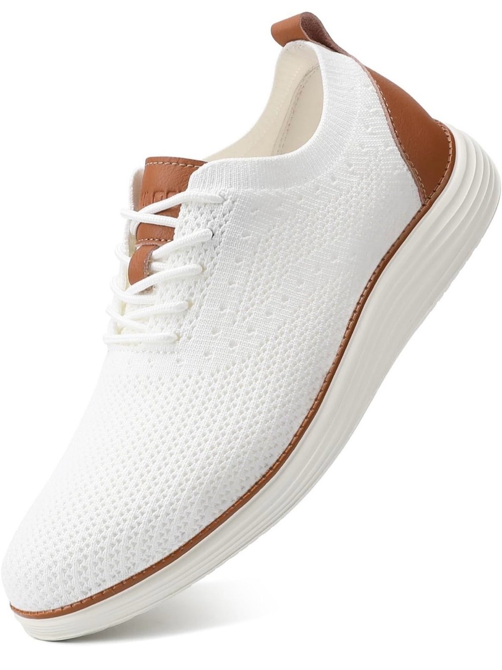 Vilocy Men's White Knit Sneaker with Brown Trim - US Men’s 11.5